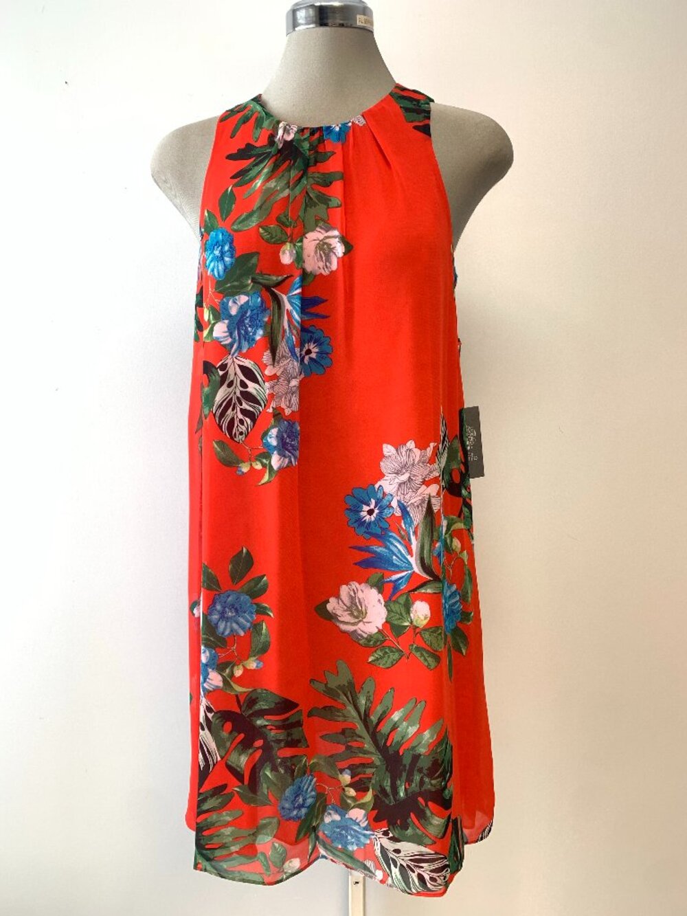 New Vince Camuto Elegant Red Floral Multi Trapeze A Line Dress size 2